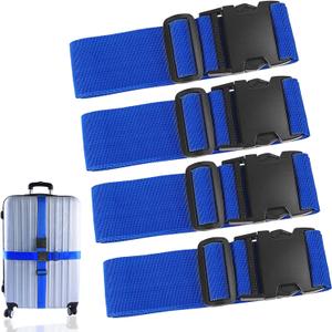 4Pcs Luggage Straps for Suitcase Travel Accessories TSA Approved, 80In Long Belts to Keep Your Suitcase Secure, Adjustable Bag Straps with Quick-Release Buckle for Travel Bag Closure, Blue (L80" x W2")