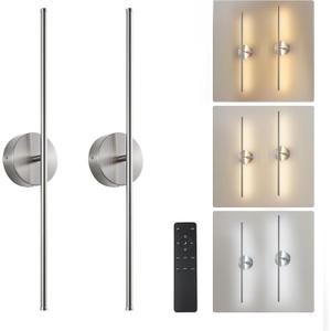 KARTOOSH Removable Battery Operated Wall Sconces with Remote Control 350°Rotate LED Wireless Wall Lights with 3 Color Temperatures & Dimming for Bedroom, Hallway,28.3 Inch (2 Pack)