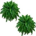 45in 2PCS Fake Ferns -Large Artificial Ferns for Outdoors,60 Branches Faux Boston Fern, UV Resistant & Realistic Weatherproof Fake Plants for Porch, Patio, Home Decor & Hanging Planters