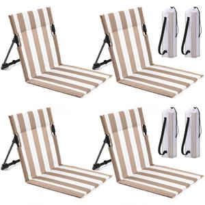 Karenhi 4 Pack Foldable Poolside Chairs Portable Beach Chair Khaki Stripe Folding Lounge Seat with Back Support with Carry Bag for Outdoor Adults Traveling Camping Picnic Lawn