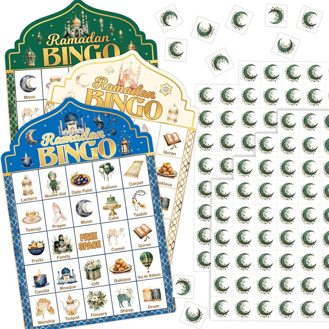 Fancy Land Ramadan Bingo Game for Kids Eid Mubarak Bingo Cards for Muslim Party Favors Family Classroom Activities Supplies 24 Players