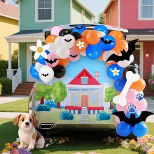 Yuxung 134 Pcs Dog Paw Trunk or Treat Car Halloween Decorations Kit Backdrop Banner and Balloons Garland Kit for Halloween Puppy Themed Party Favor