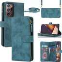 iCoverCase for Samsung Galaxy Note 20 Ultra Wallet Case with Card Holder for Women, Crossbody Lanyard Strap Kickstand PU Leather Case with Zipper Pocket Credit Card Slots Cover (Blue)