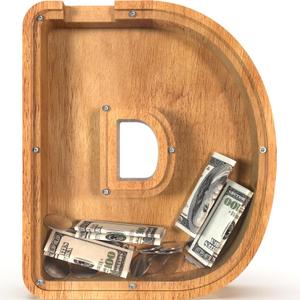 12" Extra Large Wooden Letter Piggy Banks - Piggy Banks for Boys Girls Kids, Alphabet Money Banks with Initial D - Coin Banknote Bank Birthday/Christmas for Kids