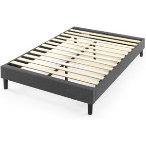 Zinus Curtis Upholstered Platform Bed Frame, Mattress Foundation, Wood Slat Support, No Box Spring Needed, Easy Assembly, Grey, Queen