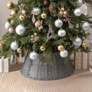 GRANNY SAYS Tree Collar for 4-7.5 ft Tree, Christmas Wicker Tree Collar, 22" D Christmas Tree Stand for Champagne Tree, Beautiful Tree Skirts, Basket for Bottom of Christmas Tree, Gray