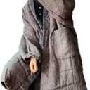 NFYM Women's Quilted Knee Length Coat Open Front Kimono Style Jacket Handmade Threading Outwear for Winter (Grey, One Size)