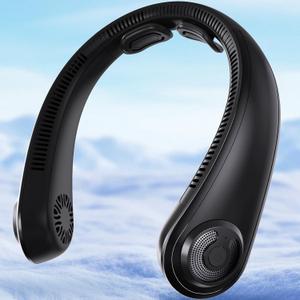 Neck Fan - Portable Personal Cooling Bladeless Around the Neck Fans that Blow Cold Air Rechargeable with 5 Speeds, Neck Support for Hot Flashes, Disneyland, Travel, Cooler Gift for Women Men (Black)