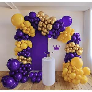 Royal Purple and Gold Balloon Garland Arch Kit 132Pcs with lemon Yellow balloons for Halloween Birthday Graduation Prom Basketball Sport Theme Party Decorations
