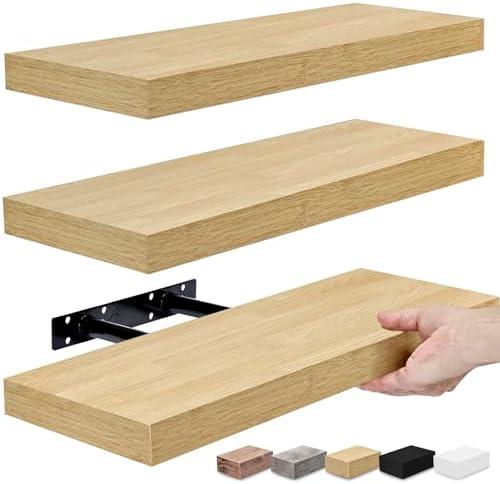 Sorbus Floating Shelves - Wall Mounted for Kitchen, Bedroom, Bathroom Storage Over Toilet, Hanging Book Shelf for Wall Home Decor Living Room (Maple Wood, 3 Pack)