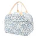 Cotton Quilted Insulated Lunch Bag, Cute Quilted Floral Lunch Tote Bags Reusable Insulated Lunch Box Coquette Aesthetic Large Capacity Insulated Cooler for Women Work Travel Picnic (Big Blue Flowers)