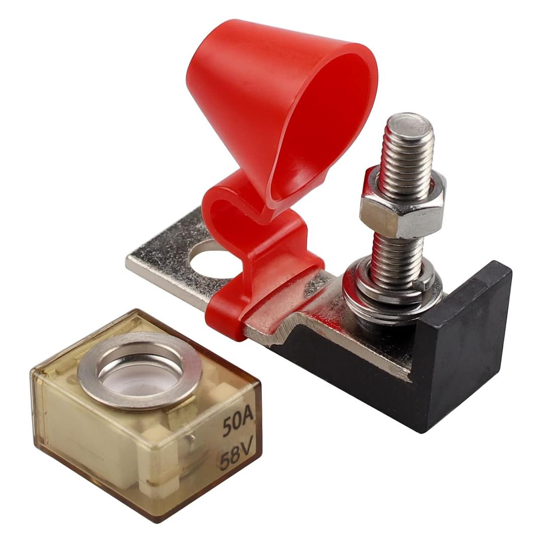 50A 58V 5/16"(M8) Single Stud Terminal Mount Fuse Block, 50A Marine Rated Battery Fuse (MRBF) Waterproof for Boat Truck RV Construction Vehicles