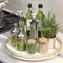 13 Wooden Lazy Susan Turntable for Cabinet  Round Rotating Spice Rack Organizer, White Kitchen Countertop Tray for Dining Table & Pantry Storage (White & Gold)