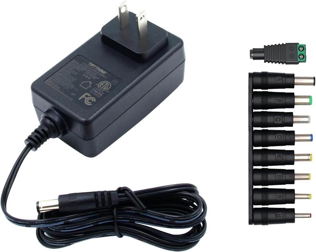 24V 1A Power Supply, 6 FT Power Cord ETL Certified AC 100V-240V to DC 24 Volt Power Supply Adapter with 5.5mm x 2.1mm Plug and 9 Interchangeable Plug for LED Strip Lights CCTV Camera DC Pump etc