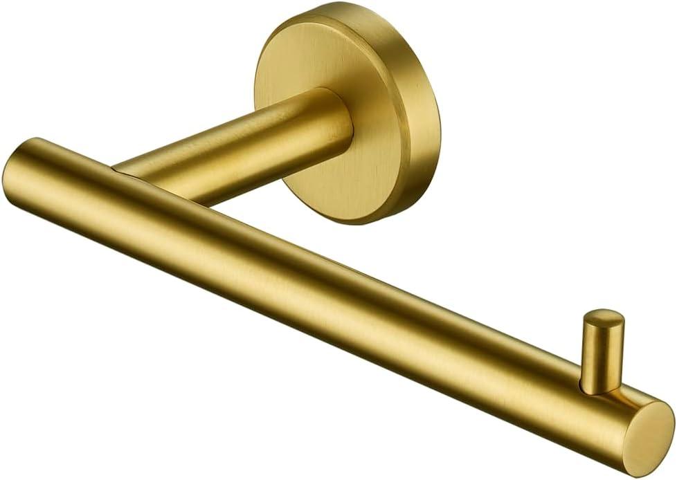 JQK Gold Toilet Paper Holder, 5 Inch Tissue Paper Dispenser, 304 Stainless Steel Thick 0.8mm Wall Mount, Brushed Brass, TPH100-BG (Bar)