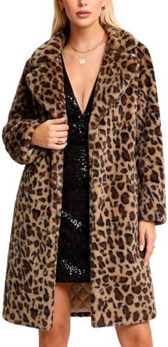 YIGAMA Womens Long Faux Fur Coats Lapel Faux fur Jacket Fluffy Coats Fuzzy Winter Jacket with Pockets, Size XL