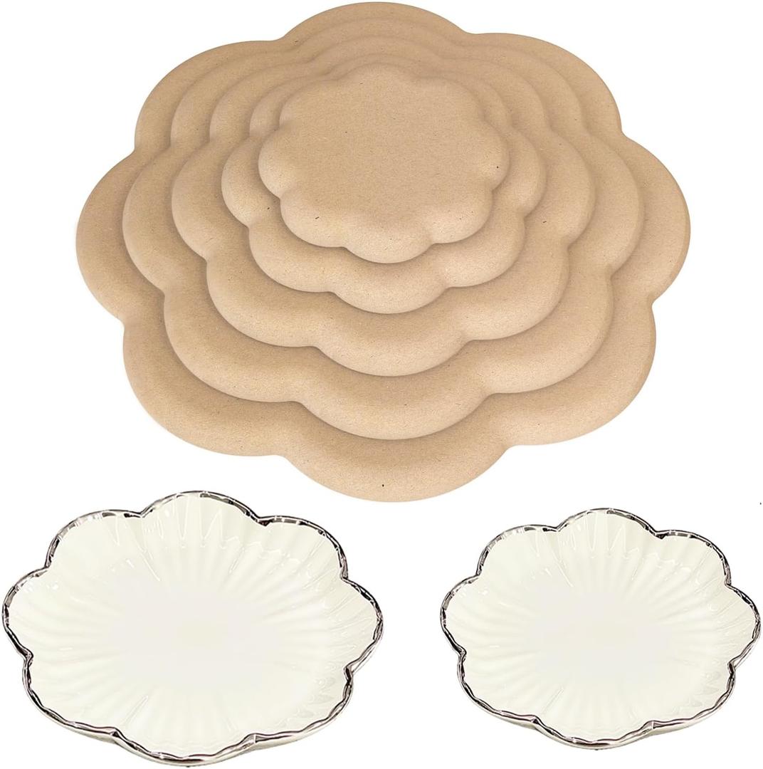 5 x Flower Pottery Molds for Handbuilding Plates, 5 Pcs Pottery Forms, Ceramic Molds Slump Molds for Pottery, Ceramic Plate Pottery Forming Mold
