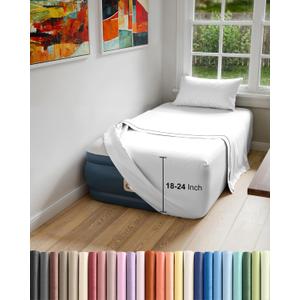 Air Mattress Sheet Set for Twin Size - 3 Piece Breathable & Cooling Sheets w/ Extra Deep Pockets - Fits Inflatable & Blow Up Air Mattresses Up to 24 Inches Thick - Ultra Soft & Wrinkle Free - White