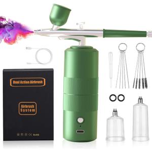 Airbrush Kit Dual Action with Compressor, 40PSI Cordless Airbrush Gun Set, Auto-Stop Handheld Rechargeable Air Brush Comes 3 Gears Air Pressures for Nails Art, Painting, Cake, Makeup, Model, Coloring
