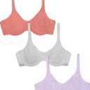 Fruit of the Loom Women's Unlined Underwire Bra-Cotton & Spandex Blend for Natural Shape and Flexibility (40D, Desert Dusk/Grey/Lilac Whisper)
