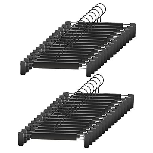 GUANJUNE Clothes Pants Hangers, Space-Saving Skirt Holders with 360 ° Swivel Hooks, Adjustable Clips, Trouser Hangers, Clothes Coat Garment Jeans Hangers (30 Pack, Black)