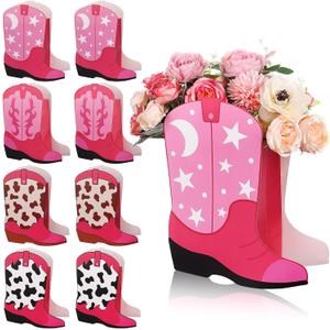8 Set Western Cowgirl Boots Flower Boxes Centerpiece Boot Shape Gift Boxes Party Decoration Vase Centerpieces for Tables for Rodeo Birthday Baby Shower Wedding Supplies