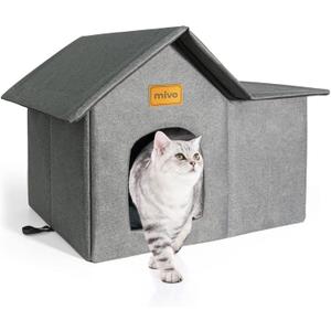 mivo Outdoor Cat House, Weatherproof Cat Houses for Outdoor/Indoor Cats, Collapsible Warm Feral Cat Shelter with Removable Soft Mat, Easy to Assemble Big Cat Bed for Winter
