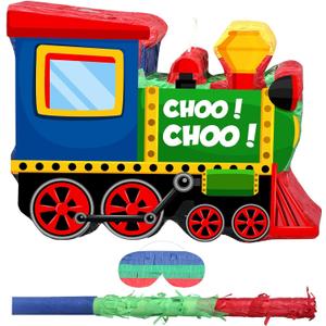 Shappy 3D Train Piata Red Motorcycle Piata Small Race Car Birthday Decor with Blindfold Stick Confetti Railroad Bike Car Party Decorations for Racing Theme Birthday Favors Supplies(Train)