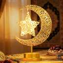 Moon Lamp with Hanging Star, Decorative Crescent Moon Night Light Battery Powered, Retro Metal LED Table Lamp for Bedroom Living Room Boho Home Decor, Gift for Women Birthday Christmas