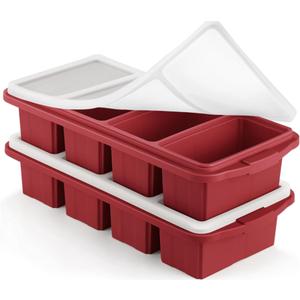 Silicone Freezer Tray With Lid - Silicone Freezer Food Molds- Large Ice Cube Tray,Silicone Freezer Container,Freeze & Store Soup, Sauce, Broth,Leftovers - Makes 4 Perfect 1 Cup