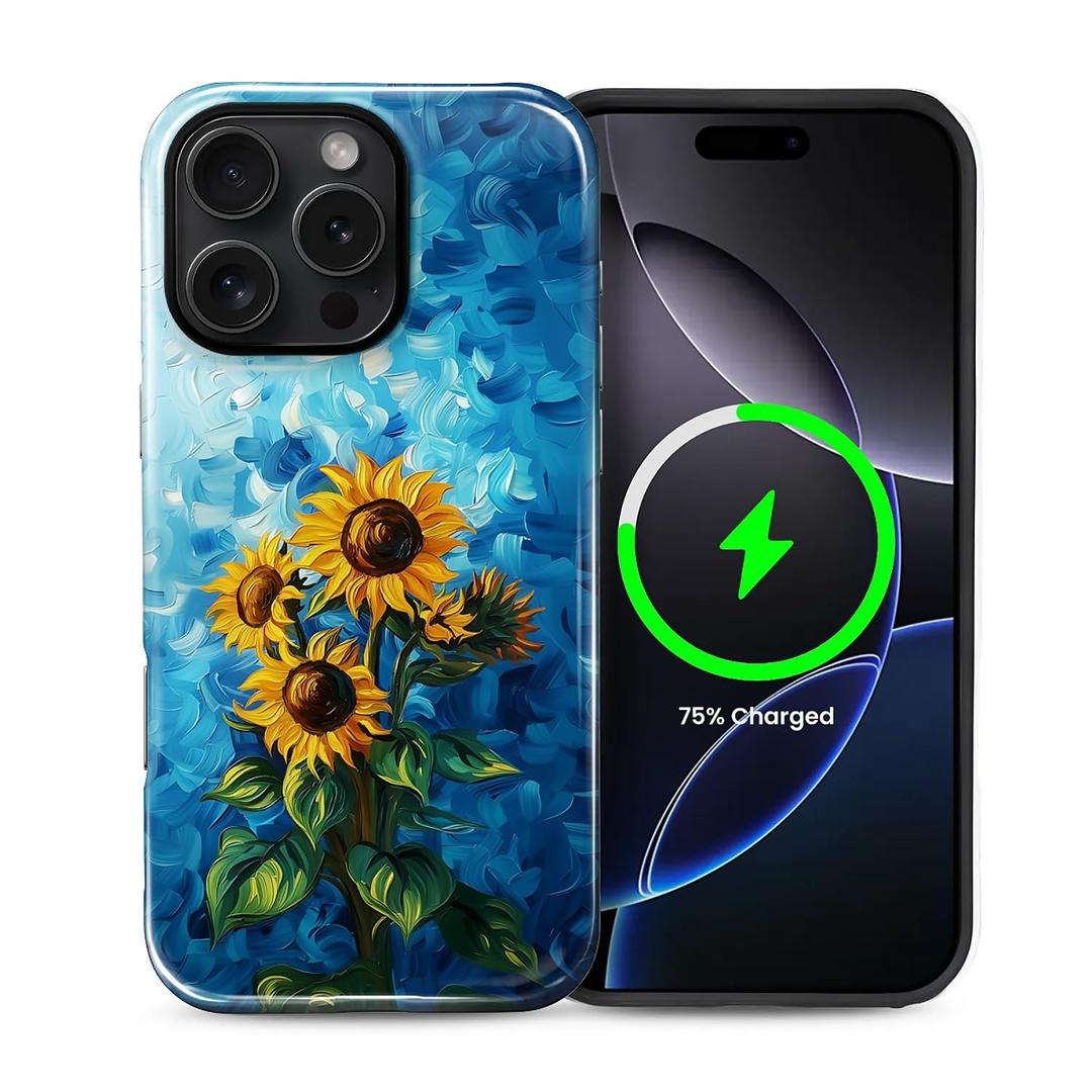 Case for iPhone 16 Pro Max, Magnetic Hybrid Shockproof Protective Phone Case with MagSafe Compatible Design, Sunflower Art
