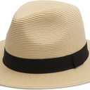 Joywant Womens Straw Fedora Beach Sun Hat, Packable Wide Brim Panama Hat for Women UV UPF50+ Summer Hat (Beige)