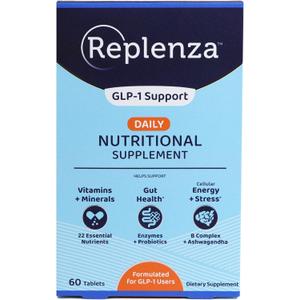 Replenza Daily GLP-1 Nutritional Support Supplement, Essential Vitamins and Minerals, Support for Gut Health, Stress and Cellular Energy 60 Tablets, Best Before: 11/2026