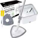 VENETIO Innowellclean Triangle Spin Mop & Bucket Set with Self-Cleaning/Dry/Wet 3-in-1 Dirty Separation System | Microfiber Mop for Floor Cleaning - Home & Kitchen Hardwood, Laminate, Tile (2 Pads), White