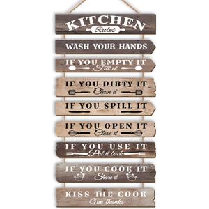 Kitchen Wall Decor Funny Kitchen Signs Kitchen Rules Pictures Wall Art Decor Rustic Farmhouse Western Kitchen Decor Wooden Sign (Brown)