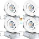KnLnny Ware Gimbal Recessed Lighting 4 Inch 4 Pack, Ajustable Eyeball Recessed Ceiling Light with Junction Box,5 CCT(2700K-5500K) Selectable,9W 750LM,Dimmable,Airtight, ETL Listed (White)