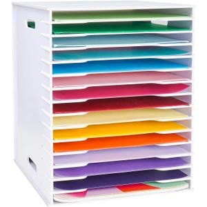 SANFURNEY Scrapbook Paper Organizer for Sizes 12" x 12", 15 Slots File Sorter Storage, Document Holder, Desktop Scrapbook Paper Organizer Rack for Home Office School (White, 15 Slots - Large Size)