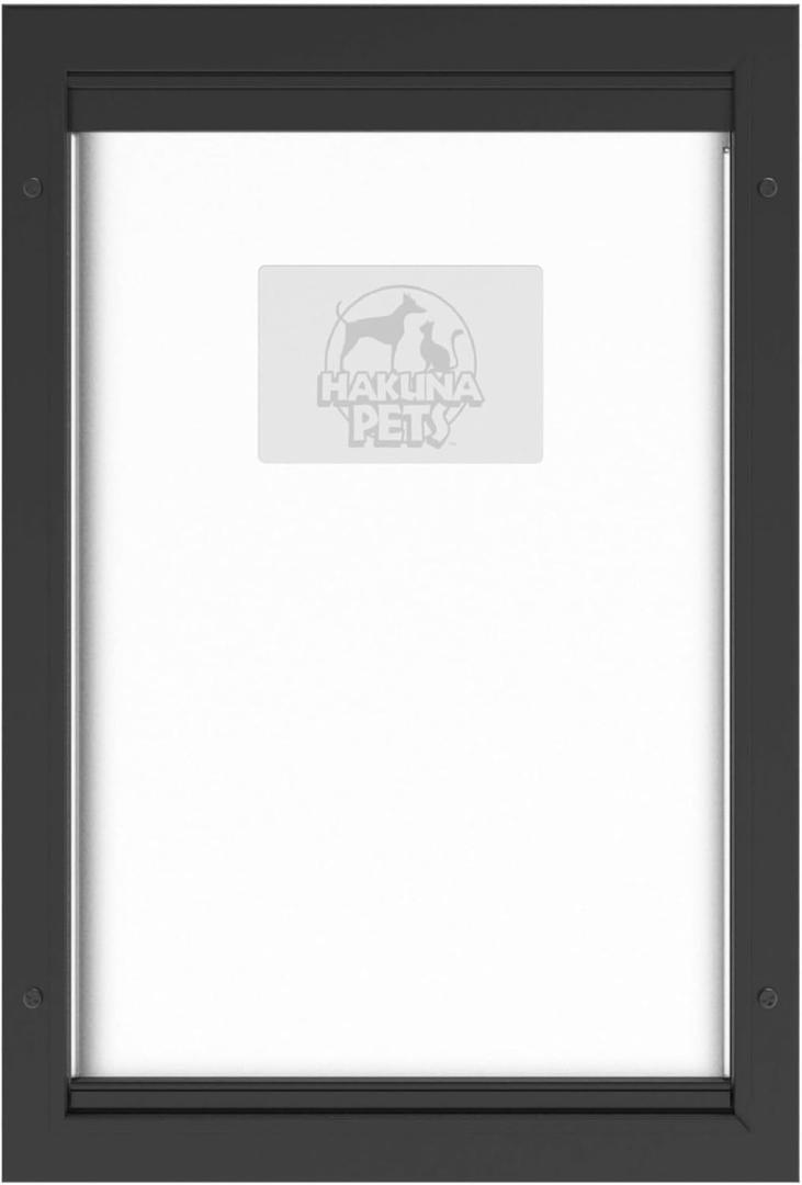 Hakuna Pets Deluxe Aluminum Pet, Cat and Dog Door with 2-Way Locking Panel for Screens, Doors and Walls up to 2.8" Thick, Large, Black