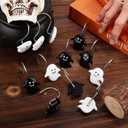 12PCS Shower Curtain Hooks, Halloween Ghost Shower Rings Decorative Shower Curtain Hangers Shower Curtain Hooks Decoration for Halloween Bathroom Rods Pendants Decor (Black & White)