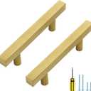 Ravinte 5 Pack Gold Cabinet Handles 3 Inch Brushed Brass Square Cabinet Pulls Gold Hardware for Kitchen Cabinets - 5 Inch Total Length