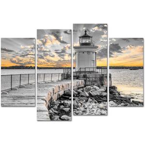 LoveHouse Lighthouse Canvas Wall Art Photo Pictures Prints Black and White Ocean Sunset Beach Artwork for Bedroom Bathroom Decorations