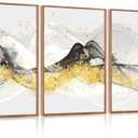 Aurlan Abstract Black Gold Luxury Wall Art Set(16"x24"), 3 Pieces Modern Swirl Ribbon Framed Canvas Artwork with Foil Graffiti, Large Minimalist Lines Scandinavian Wall Decor for Office Bedroom Living Room