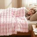 DREAMNINE Soft Faux Bubble Rabbit Fur Throw Blanket for Couch, Thick Cozy Decorative Warm Fuzzy Fur Blanket for Sofa Chair Bedroom Living Room Dorm Women Gift, 50 * 60 Inches, Pink