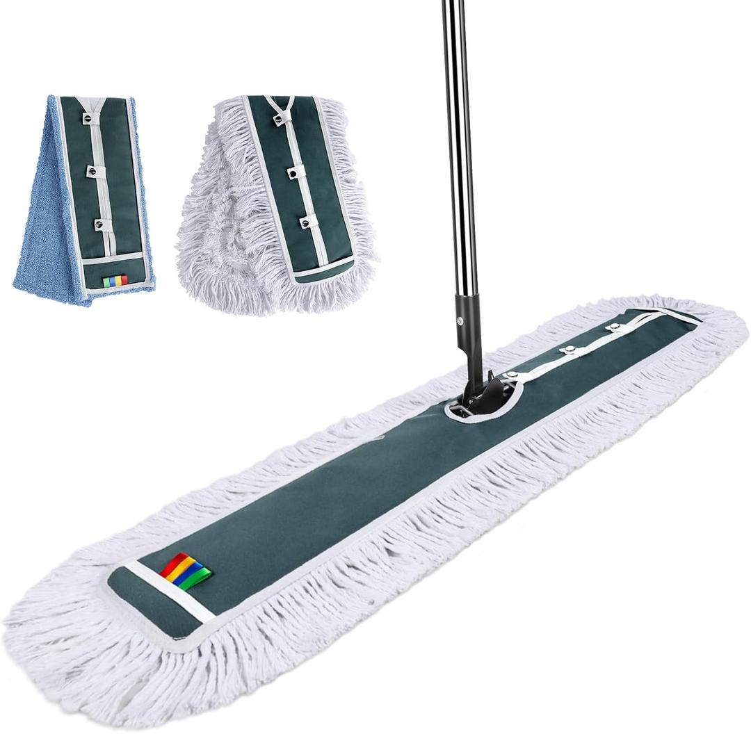 Commercial Mop,Masthome 42" Heavy Duty Dust Mop with Stainless Steel Handle,Large Industrial Mops for Floor Cleaning with 1 Cotton & 1 Microfiber Pad,Wet & Dry Large Mops for Home,Garage,School,Mall (Large-Blue White)