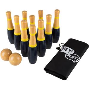 Wooden Lawn Bowling - Adults and Kids Bowling Set with 10 Pins, 2 Balls, Carry Bag - Indoor and Outdoor Games - Skittle Yard Games (Black)