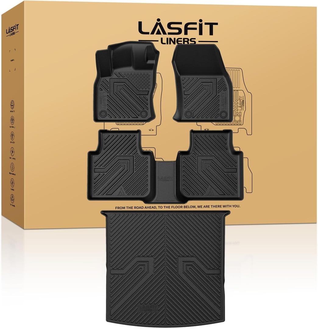LASFIT Floor Mats for Volkswagen VW Tiguan 2018-2024 (Fit 5 Seats), All Weather TPE Custom Fit Car Mats for 1st & 2nd Rows Floor Liners & Trunk Mats for VW Tiguan Accessories, Easy to Clean, Black