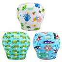 wegreeco Reusable Swim Diapers,Baby & Toddler Snap One Size Adjustable Reusable Baby Swim Diaper (Diving, Ocean, Turtle, Large, 3 Pack)