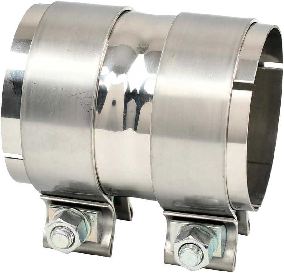 Polished Stainless Steel 3" ID to 3" ID Exhaust Adapter With Clamps,ID 3 Inch Exhaust Reducer Connector Pipe/W Clamps, 4'' Length Exhaust Coupler,Universal Fitment