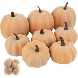 Fake Pumpkins, 8 Pcs Orange Artificial Pumpkins, Plastic Pumpkins for Thanksgiving Party Table Centerpiece Autumn Home Decoration-C