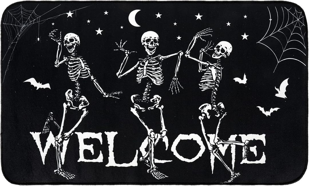 AnyDesign Halloween Dancing Skeletons Doormat Lightweight Non-Slip Welcome Entrance Mat Spooky Halloween Front Door Rug Floor Mat for Indoor Outdoor Kitchen Bedroom Living Room Decor, 17 x 29